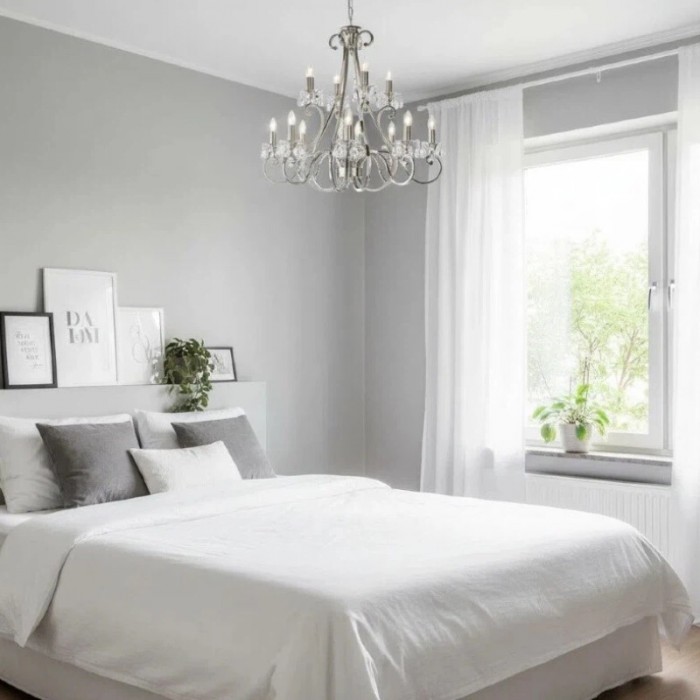 Kryształowy żyrandol Talonis – tradycyjny styl świecy, mosiądz i nikiel, do salonu i jadalni HL2157