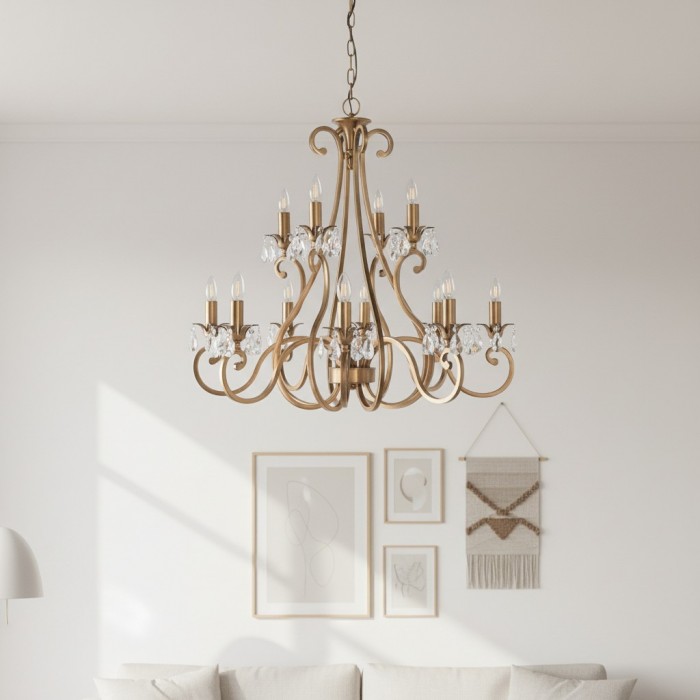 Kryształowy żyrandol Talonis – tradycyjny styl świecy, mosiądz i nikiel, do salonu i jadalni HL2157