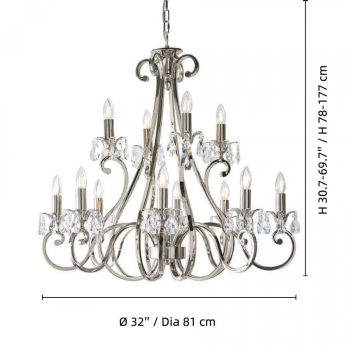 Kryształowy żyrandol Talonis – tradycyjny styl świecy, mosiądz i nikiel, do salonu i jadalni HL2157