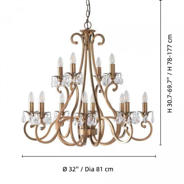 Kryształowy żyrandol Talonis – tradycyjny styl świecy, mosiądz i nikiel, do salonu i jadalni HL2157