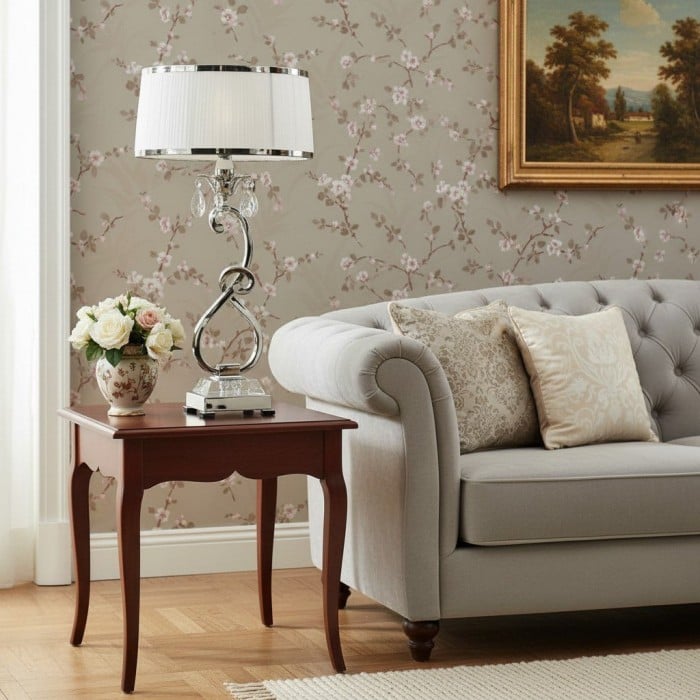 Dekoracyjna kryształowa lampa stołowa Talonis – wygięta metalowa lampa do wnętrz domowych HL2146