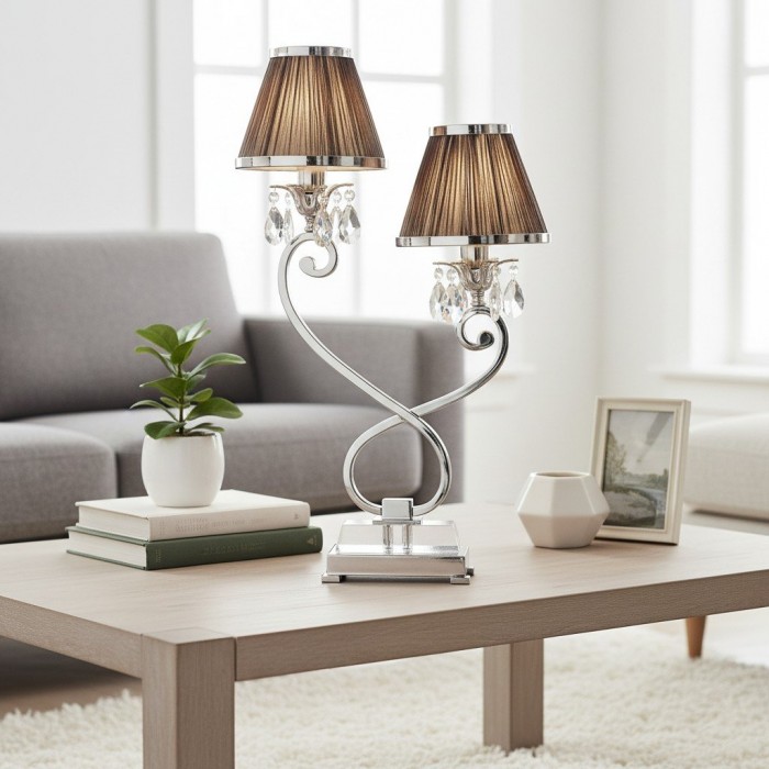 Lampa stołowa Talonis Double – dwa klosze i metalowa podstawa do sypialni i salonu HL2136