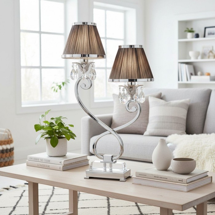 Lampa stołowa Talonis Double – dwa klosze i metalowa podstawa do sypialni i salonu HL2136