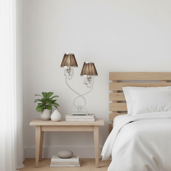 Lampa stołowa Talonis Double – dwa klosze i metalowa podstawa do sypialni i salonu HL2136