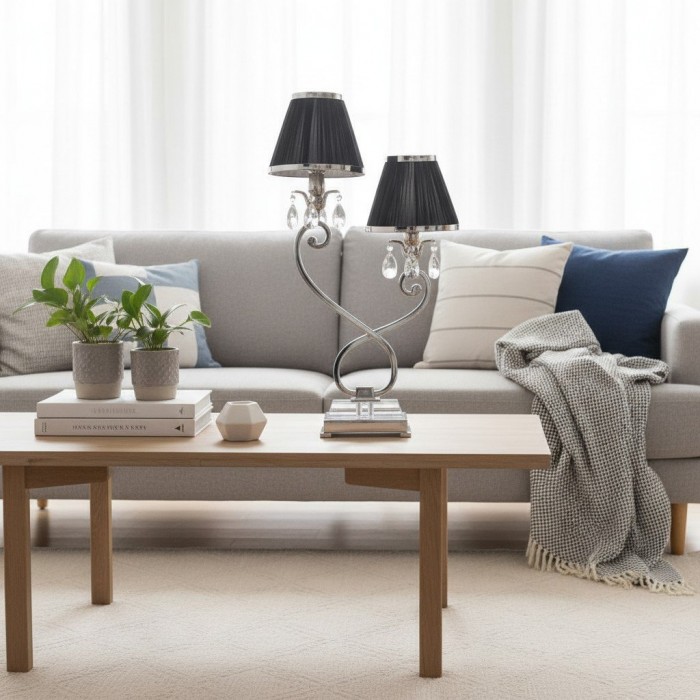 Lampa stołowa Talonis Double – dwa klosze i metalowa podstawa do sypialni i salonu HL2136