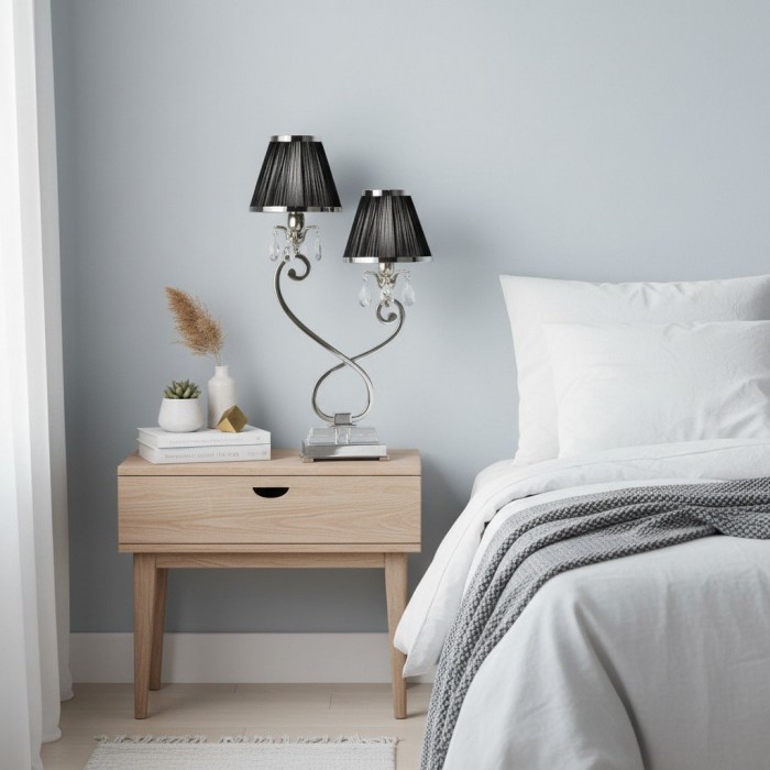 Lampa stołowa Talonis Double – dwa klosze i metalowa podstawa do sypialni i salonu HL2136