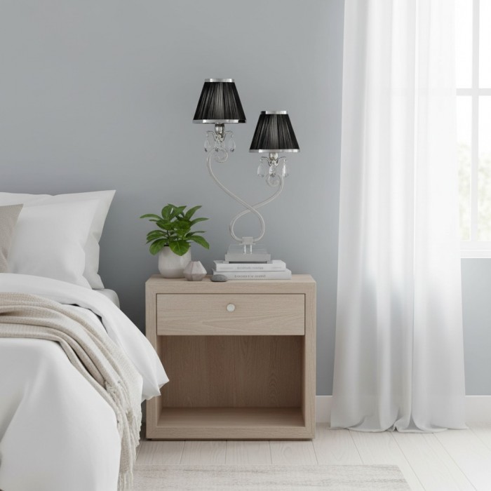 Lampa stołowa Talonis Double – dwa klosze i metalowa podstawa do sypialni i salonu HL2136