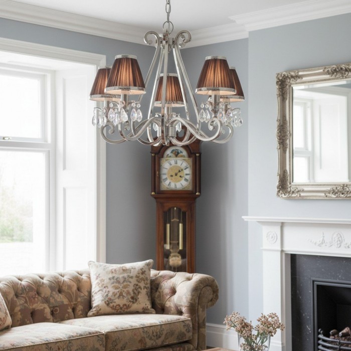 Talonis kroonluchter met meerdere lampen en stoffen armatuur - elegante gebogen metalen armen voor eet- en woonkamer HL2127