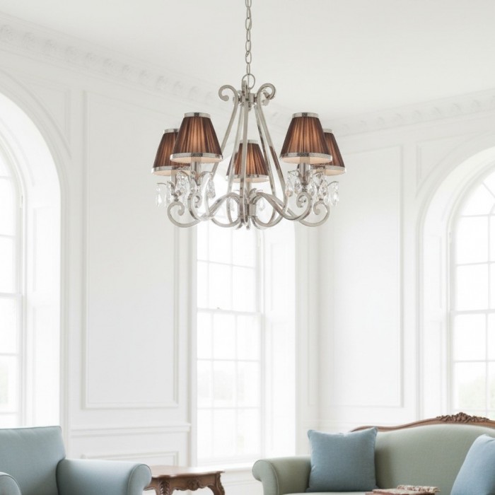 Talonis kroonluchter met meerdere lampen en stoffen armatuur - elegante gebogen metalen armen voor eet- en woonkamer HL2127