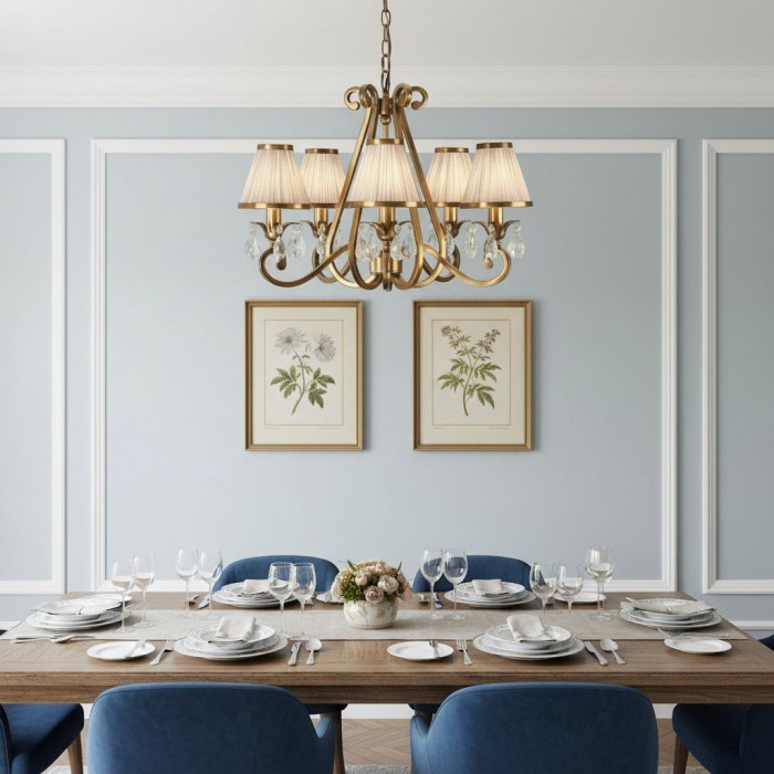 Talonis kroonluchter met meerdere lampen en stoffen armatuur - elegante gebogen metalen armen voor eet- en woonkamer HL2127