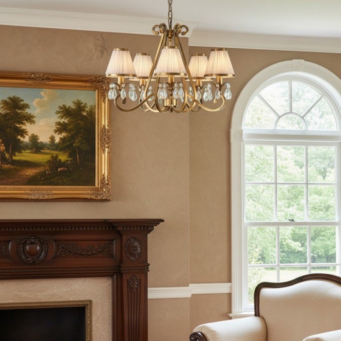 Talonis kroonluchter met meerdere lampen en stoffen armatuur - elegante gebogen metalen armen voor eet- en woonkamer HL2127