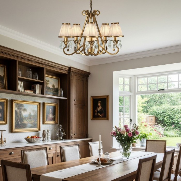 Talonis kroonluchter met meerdere lampen en stoffen armatuur - elegante gebogen metalen armen voor eet- en woonkamer HL2127