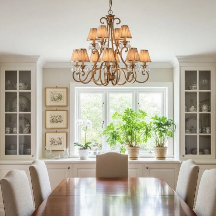 Talonis kroonluchter met meerdere lampen en stoffen armatuur - elegante gebogen metalen armen voor eet- en woonkamer HL2127