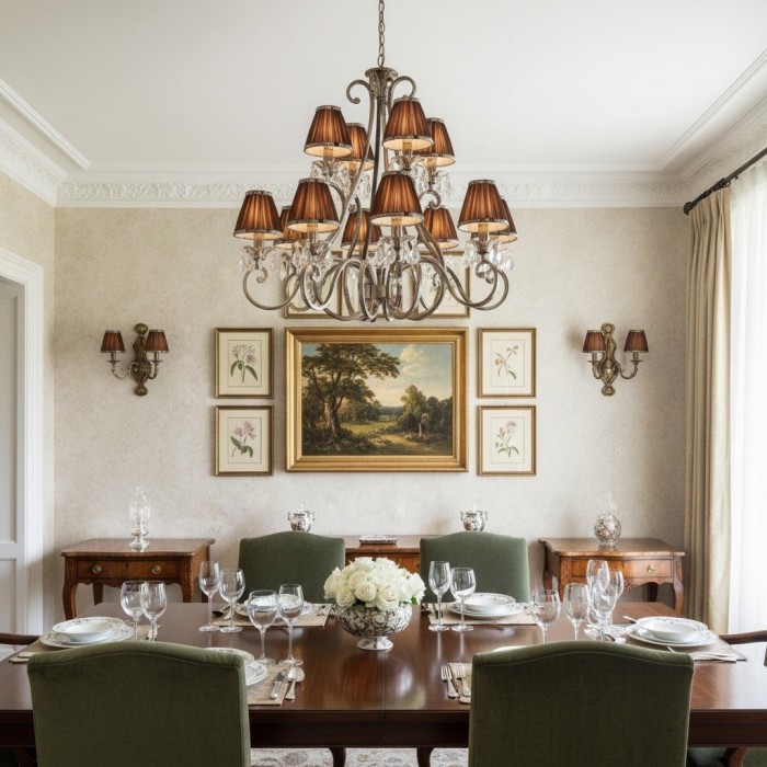 Talonis kroonluchter met meerdere lampen en stoffen armatuur - elegante gebogen metalen armen voor eet- en woonkamer HL2127