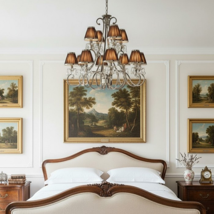 Talonis kroonluchter met meerdere lampen en stoffen armatuur - elegante gebogen metalen armen voor eet- en woonkamer HL2127