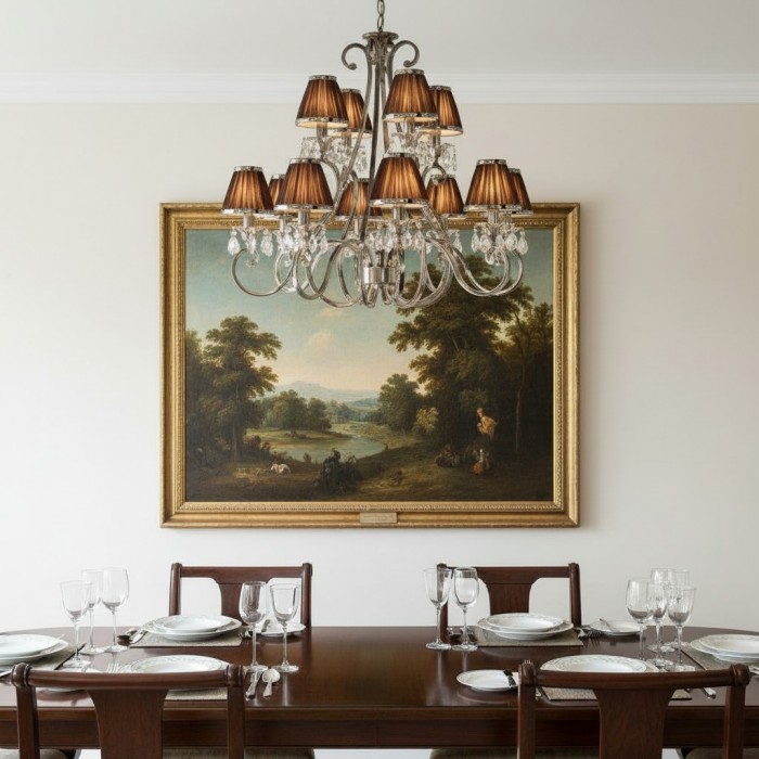 Talonis kroonluchter met meerdere lampen en stoffen armatuur - elegante gebogen metalen armen voor eet- en woonkamer HL2127