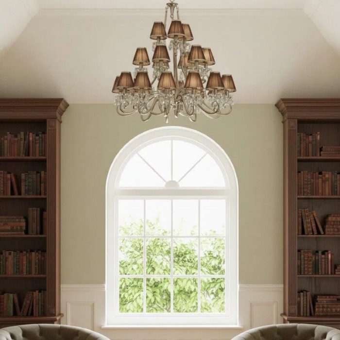 Talonis kroonluchter met meerdere lampen en stoffen armatuur - elegante gebogen metalen armen voor eet- en woonkamer HL2127