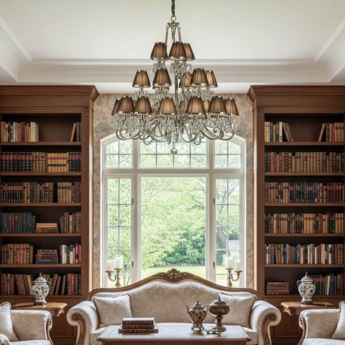 Talonis kroonluchter met meerdere lampen en stoffen armatuur - elegante gebogen metalen armen voor eet- en woonkamer HL2127