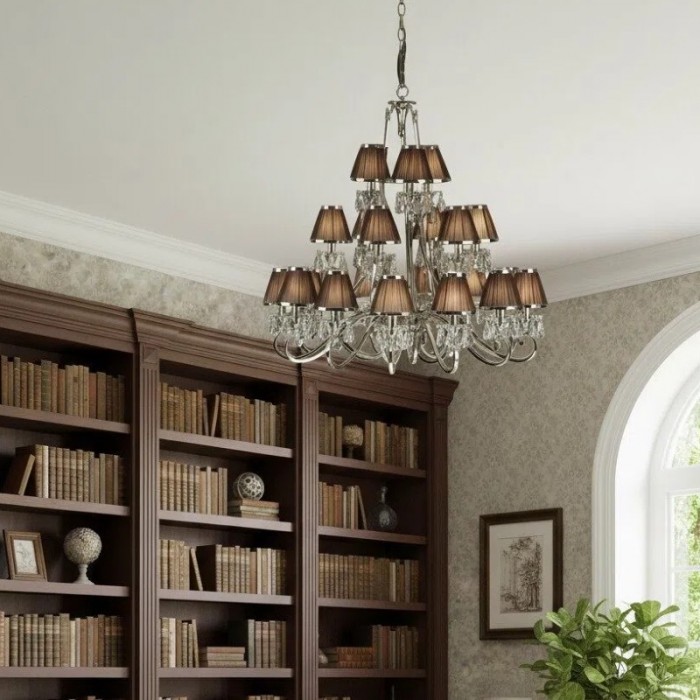 Talonis kroonluchter met meerdere lampen en stoffen armatuur - elegante gebogen metalen armen voor eet- en woonkamer HL2127