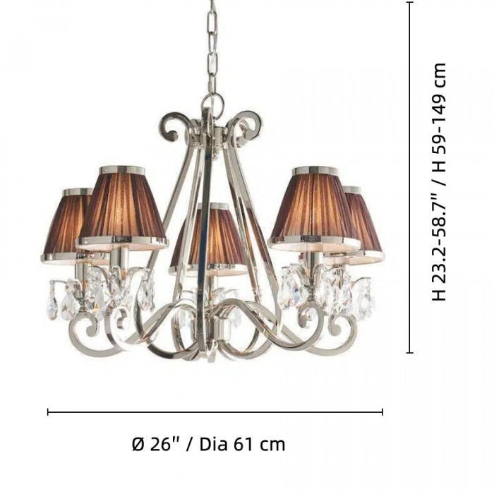 Talonis kroonluchter met meerdere lampen en stoffen armatuur - elegante gebogen metalen armen voor eet- en woonkamer HL2127