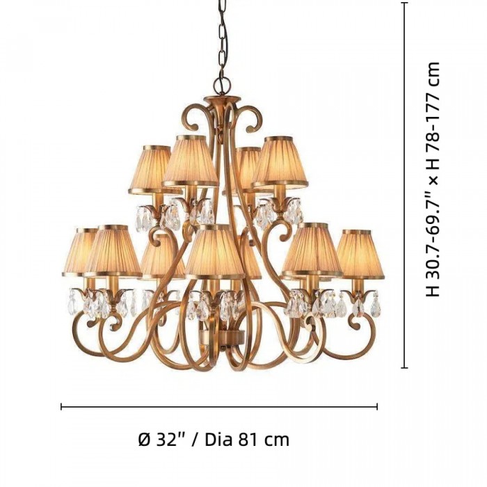 Talonis kroonluchter met meerdere lampen en stoffen armatuur - elegante gebogen metalen armen voor eet- en woonkamer HL2127