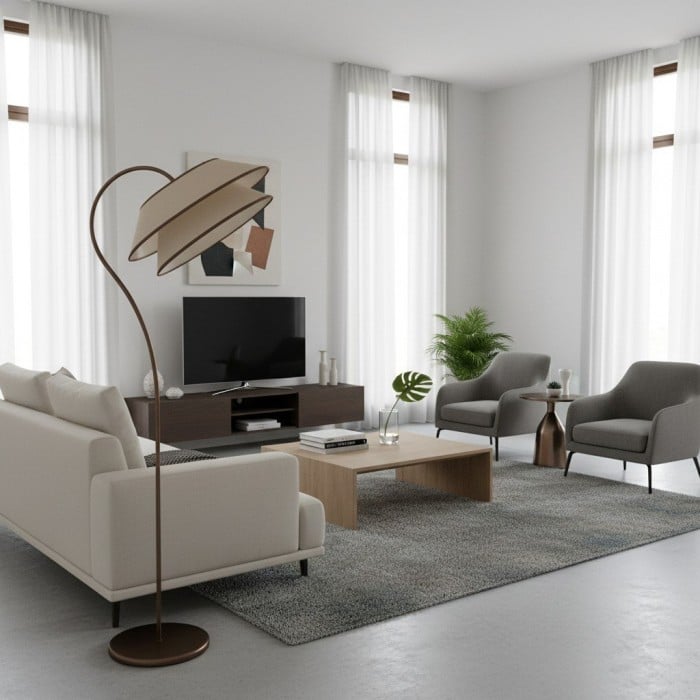 Lámpara de pie apilada Tarivon - Pantalla de lino antigua moderna para dormitorio y sala de estar HL1886