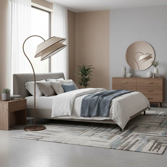 Lámpara de pie apilada Tarivon - Pantalla de lino antigua moderna para dormitorio y sala de estar HL1886