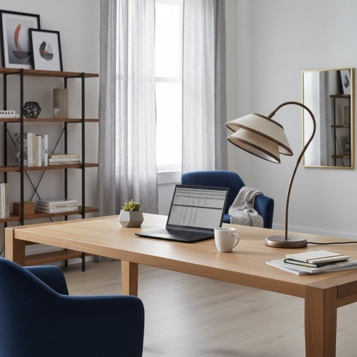 Lampa stołowa Tarivon Stacked – nowoczesny, antyczny klosz z lnu do sypialni i salonu HL1888