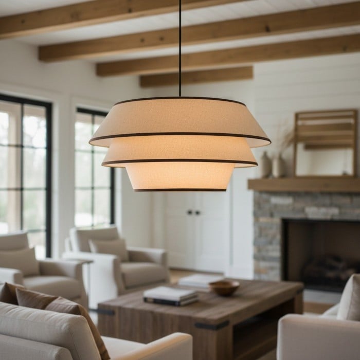 Tarivon Steel Frame Pendant with Fabric Shade - Modern Hanging Lamp for Dining Rooms HL1875