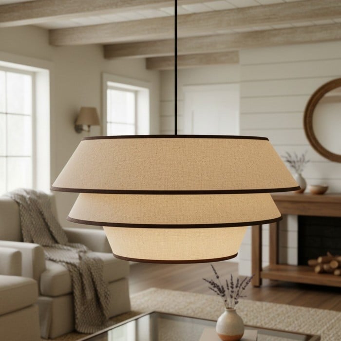 Lampada a sospensione Tarivon con struttura in acciaio e paralume in tessuto - Lampada a sospensione moderna per sale da pranzo