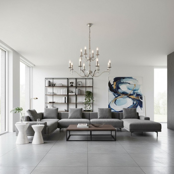 Tela Kroonluchter van messing en nikkel - Elegante multi-lichtarmatuur voor hallen en keukens HL2020