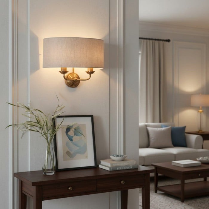 Applique da parete classica Tela con paralume in tessuto - Elegante applique con finitura in metallo per soggiorno/camera da