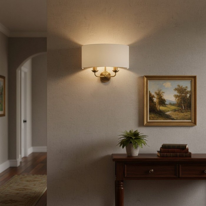 Applique da parete classica Tela con paralume in tessuto - Elegante applique con finitura in metallo per soggiorno/camera da