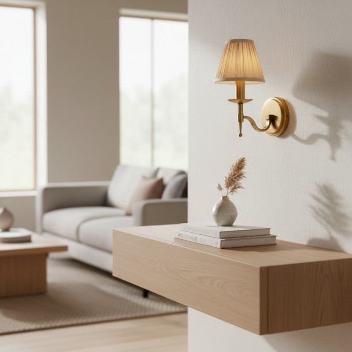 Applique da parete tradizionale in ottone Tela - Applique classica con braccio curvo per soggiorno e corridoio HL2032