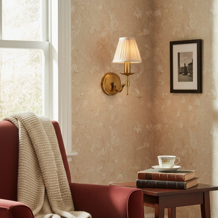 Applique da parete tradizionale in ottone Tela - Applique classica con braccio curvo per soggiorno e corridoio HL2032