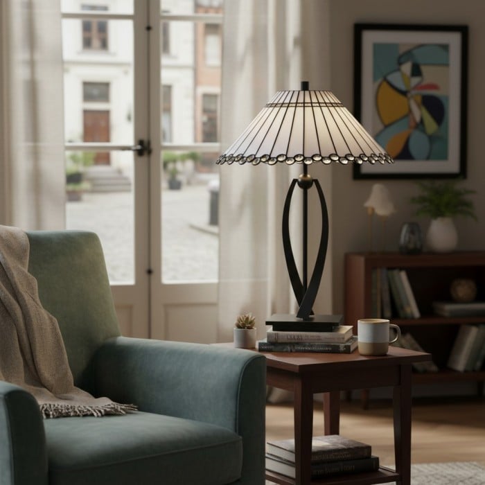 Lámpara de mesa cónica TF Allanton - Vidrio geométrico vintage para mesita de noche y estudio HL2050