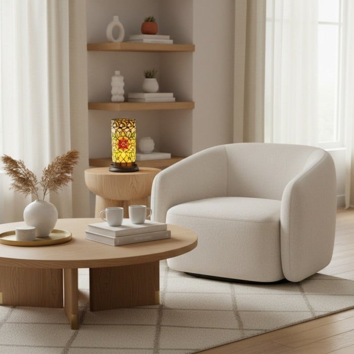 TF Angelique Art Nouveau tafellamp van gebrandschilderd glas - handgemaakt bloemenontwerp voor de woonkamer HL2099