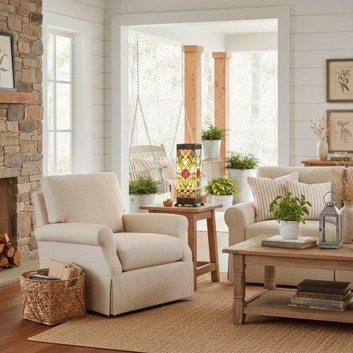 TF Angelique Art Nouveau tafellamp van gebrandschilderd glas - handgemaakt bloemenontwerp voor de woonkamer HL2099