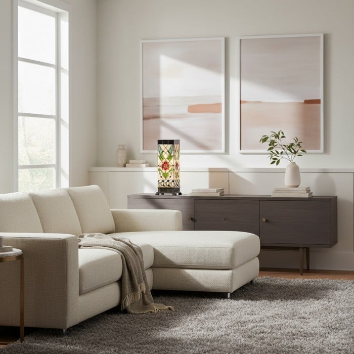 TF Angelique Art Nouveau tafellamp van gebrandschilderd glas - handgemaakt bloemenontwerp voor de woonkamer HL2099