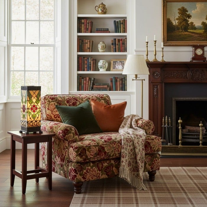 TF Angelique Art Nouveau tafellamp van gebrandschilderd glas - handgemaakt bloemenontwerp voor de woonkamer HL2099