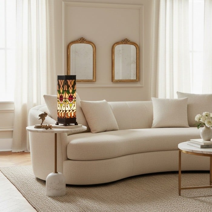 TF Angelique Art Nouveau tafellamp van gebrandschilderd glas - handgemaakt bloemenontwerp voor de woonkamer HL2099