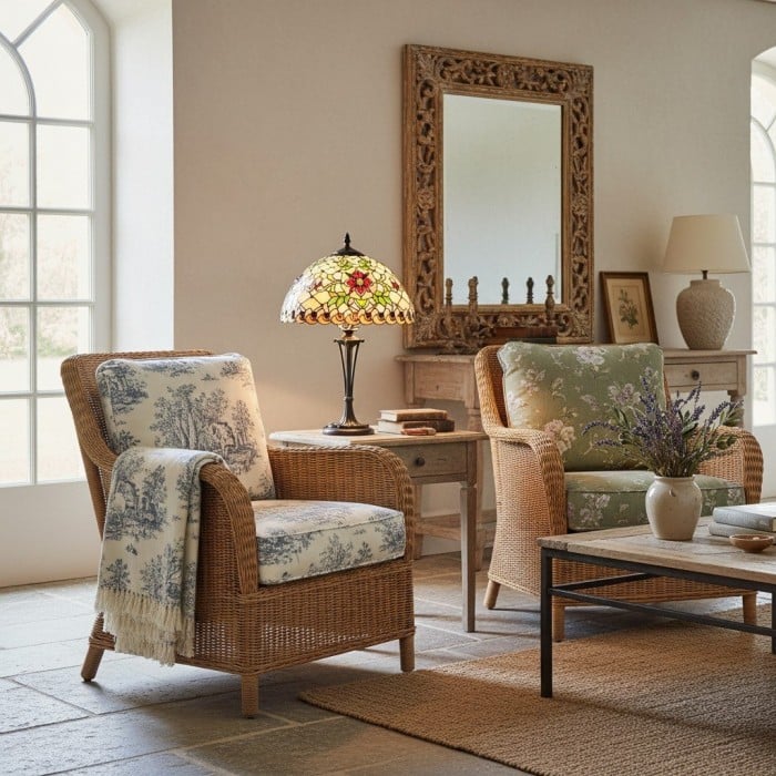 TF Angelique stijl tafellamp - Handgemaakte glazen kap met warme uitstraling HL2056