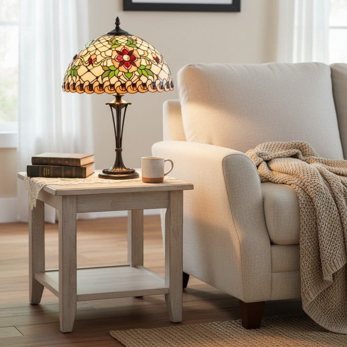 TF Angelique stijl tafellamp - Handgemaakte glazen kap met warme uitstraling HL2056