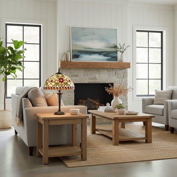 TF Angelique stijl tafellamp - Handgemaakte glazen kap met warme uitstraling HL2056