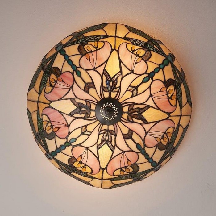 TF Ashton Tiffany Dragonfly Motif Tiffany Glass Flush Surface Mount - Transitional Style for Bedrooms and Lounge Spaces HL2256