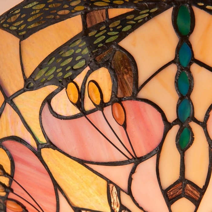 TF Ashton Tiffany Dragonfly Motif Tiffany Glass Flush Surface Mount - Transitional Style for Bedrooms and Lounge Spaces HL2256
