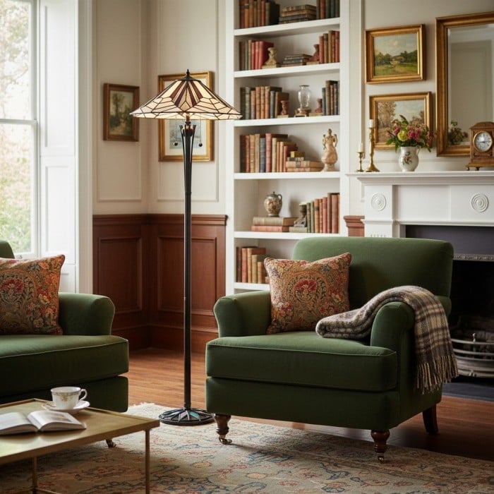 Lámpara de pie TF Astoria Art Déco con vitrales - Diseño geométrico para sala de estar HL2223