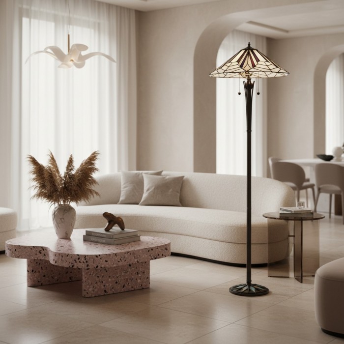 Lámpara de pie TF Astoria Art Déco con vitrales - Diseño geométrico para sala de estar HL2223