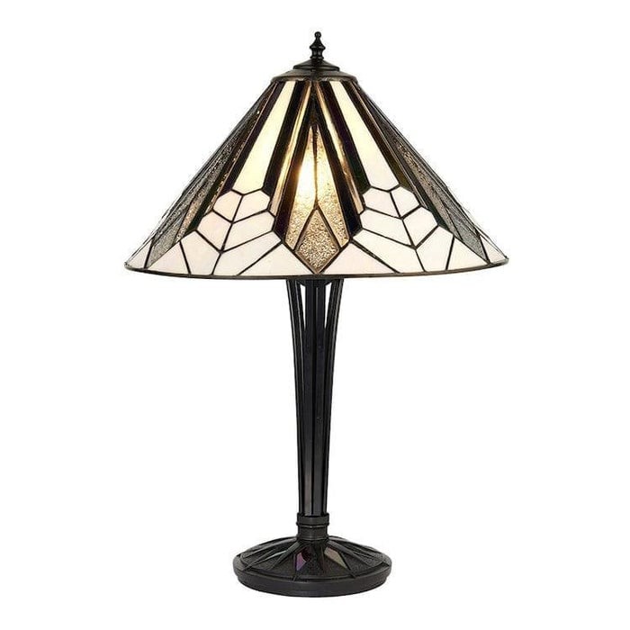 TF Astoria Art Deco tafellamp met glas-in-loodkap - Afgeschuinde en iriserende kap voor slaapkamer of woonkamer HL2048