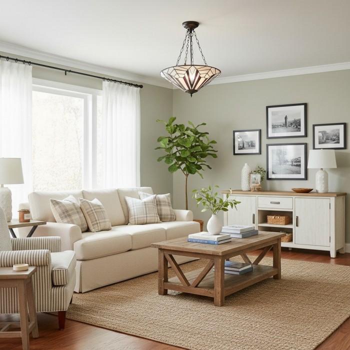 TF Astoria Decorative Stained Glass Semi Flush Light - Art Deco Ceiling Fixture for Entryways & Lounges HL2230